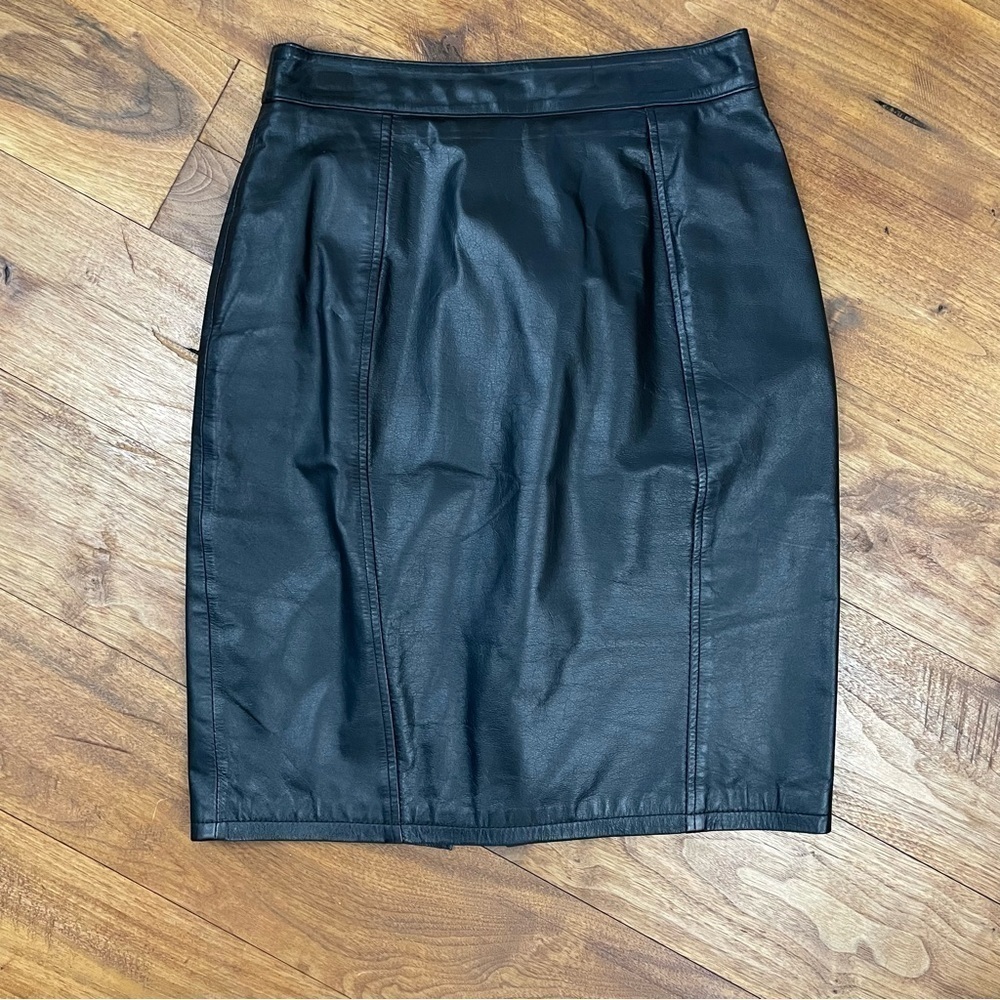 Vintage 90s Black Leather Pencil Skirt